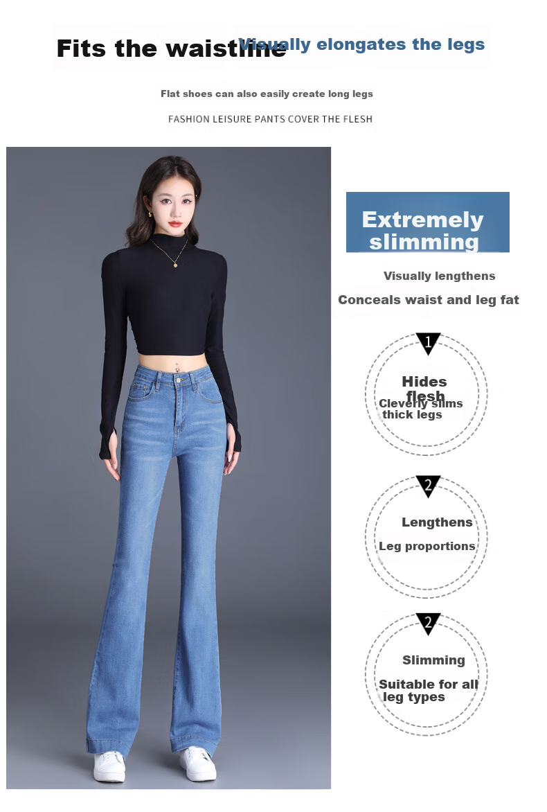 Pierre Cardin High Waist Slimming Women's Jeans Summer Casual Stretch Fitted Flared Pants Dark Blue 27 3