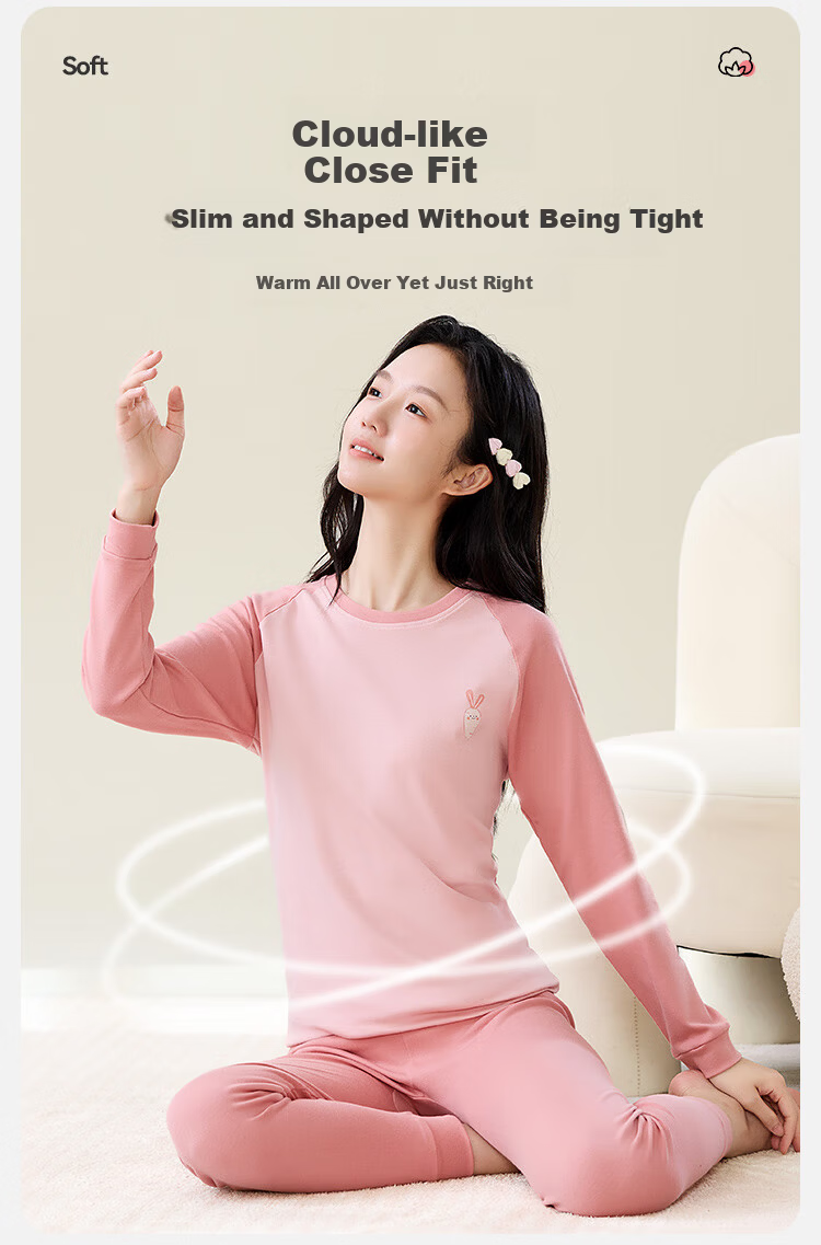 MiiOW Girls Autumn Thermal Underwear Set High School Student Teen A-Class Pure Cotton Warm Base Layer 7
