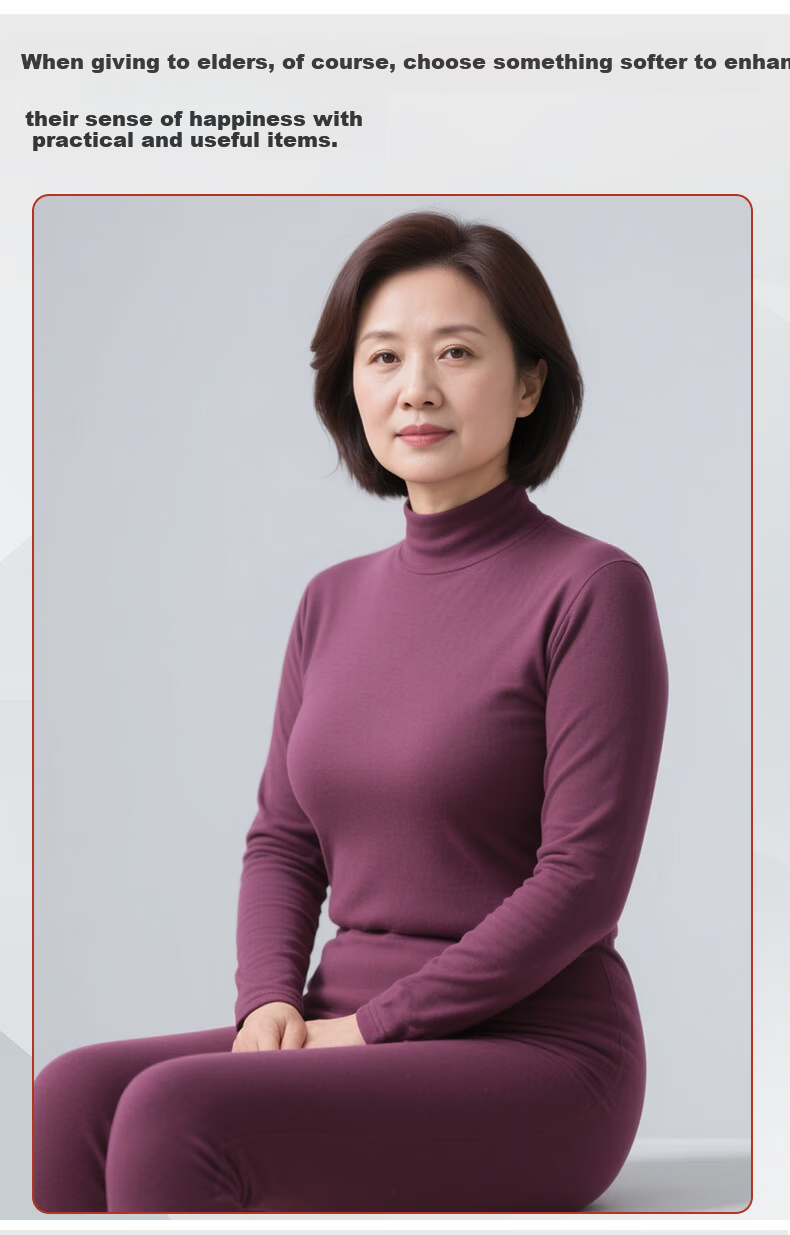 Hengyuanxiang Middle-Aged And Elderly [100% Pure Cotton Autumn Underwear Set] Women's Antibacterial Thermal Underwear Set, Thin Base Layer for Mom in Winter 11