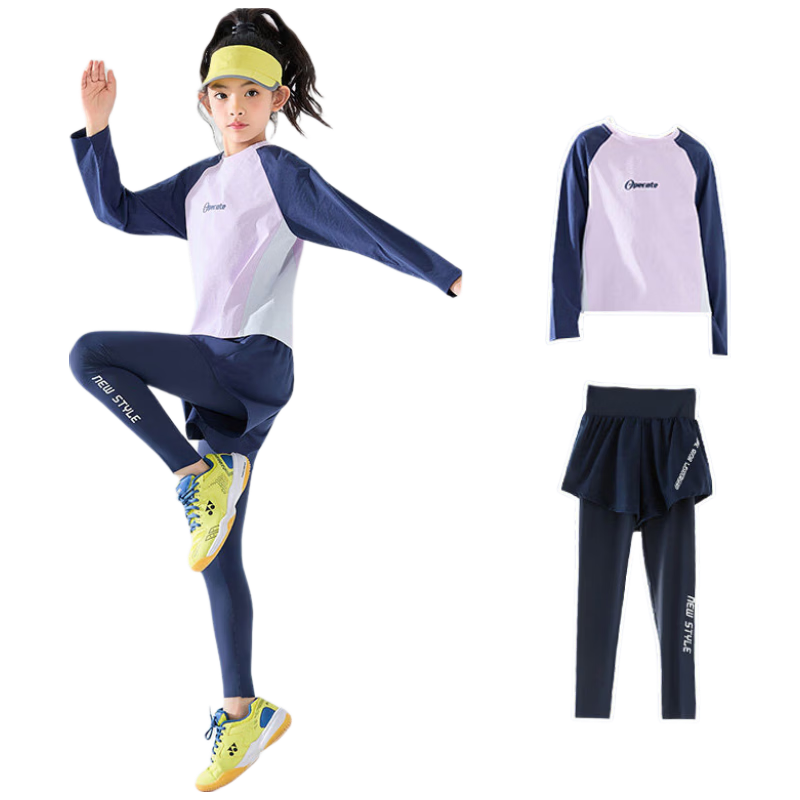 Moonkids Girls Sports Set Kids Quick-Dry Long Sleeve Badminton Autumn Spring Outdoor Running Tennis Training Clothes