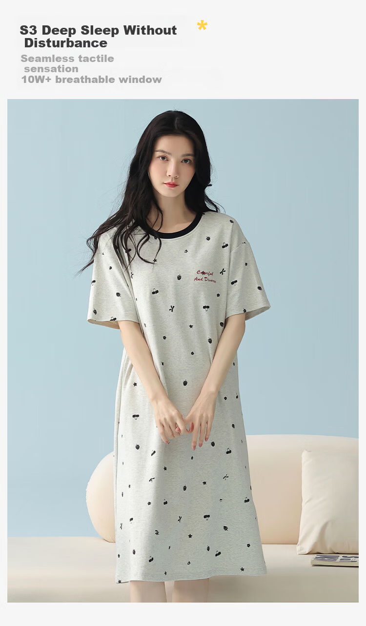 Ordifen 100% Cotton Wireless Bra Nightdress for Women, Pure Cotton Summer Short Sleeve with Chest Pad, Loose Fit, Suitable for Outdoor Wear Homewear 4