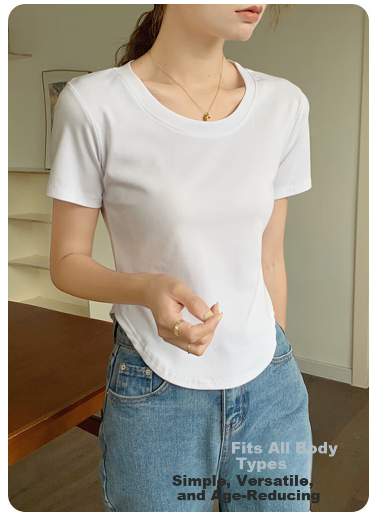 Urban Beauty 100% Cotton Slim Fit Short Sleeve T-Shirt for Women, Stylish Basic Tee, Shoulder Design, Slimming Fit 4