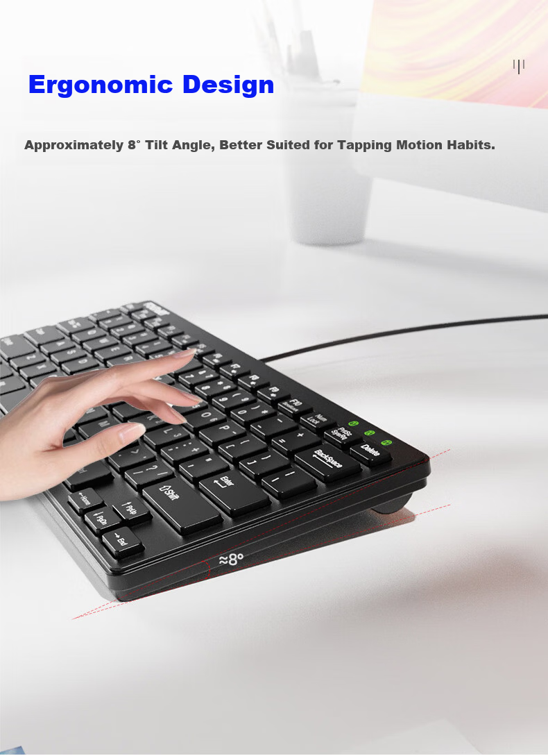 Founder D126 Mini 78-Key Chocolate Keycap Portable Black Wired Office Keyboard Universal USB Interface Laptop External Keyboard 5