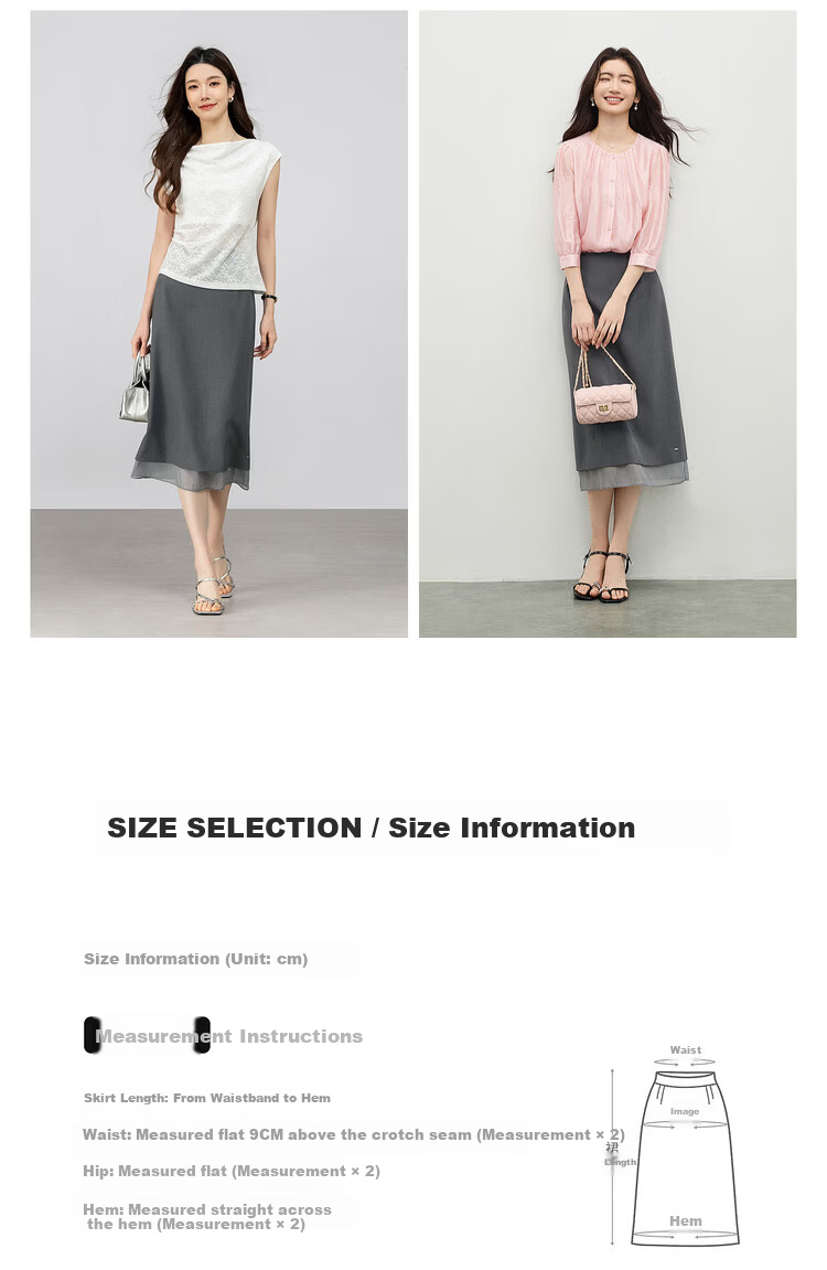 Shangdu Bila Urban Intelligent Commuter Women's Spring Elegant Slim Fit Elastic Waist A-Line Chiffon Midi Skirt 3
