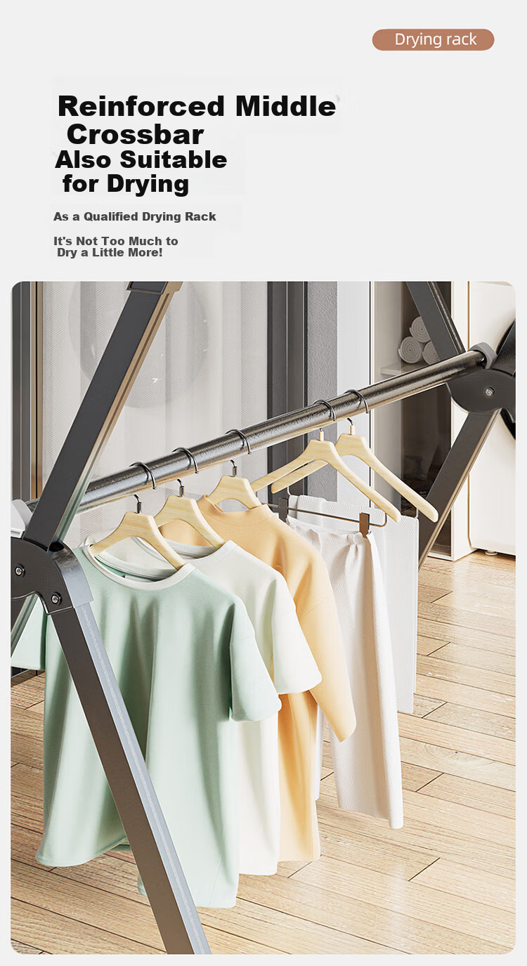 JEKO&JEKO Aluminum Alloy Clothes Drying Rack, Foldable Floor-Standing Indoor Hanger, Household Balcony Clothes Drying Rack, Outdoor Quilt Drying Tool 2
