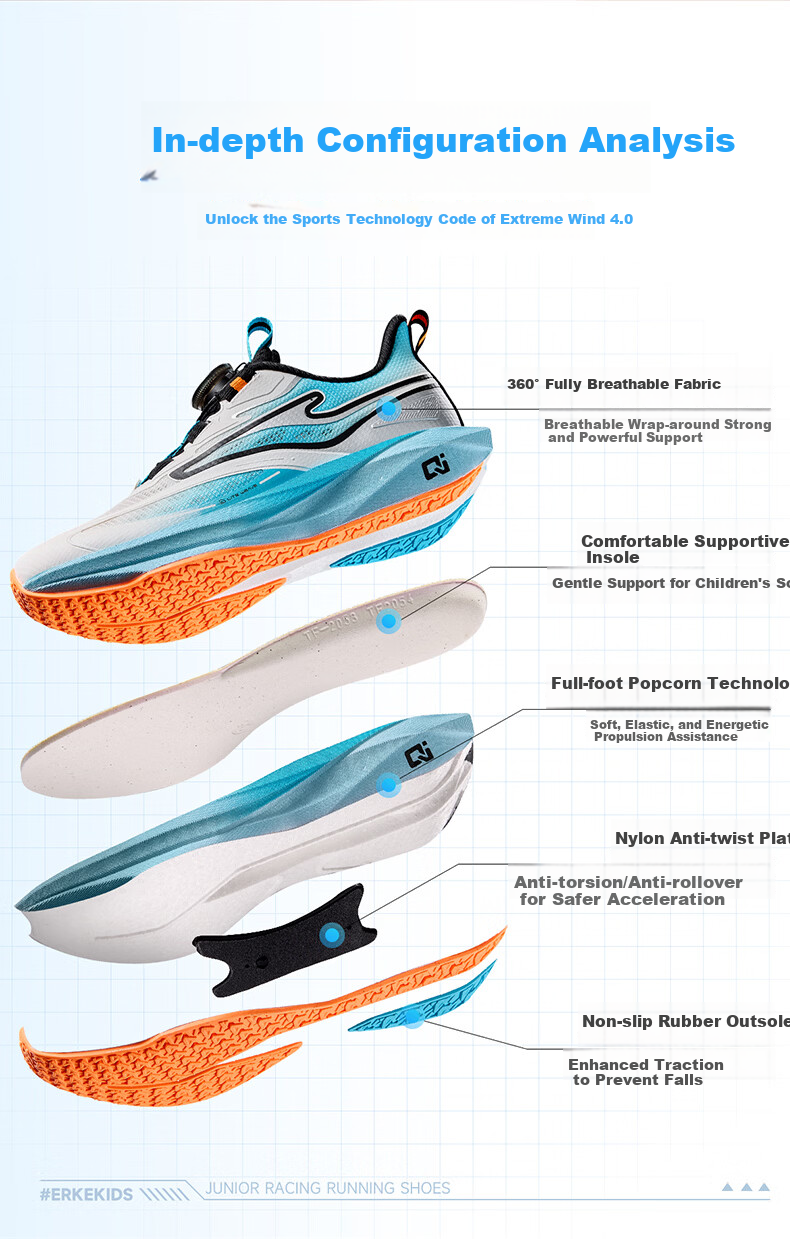 ERKE Kids Unisex Shock Absorption Sports Shoes Children's Lightweight Running Shoes Microcrystalline White/Sprout Green Size 35 4