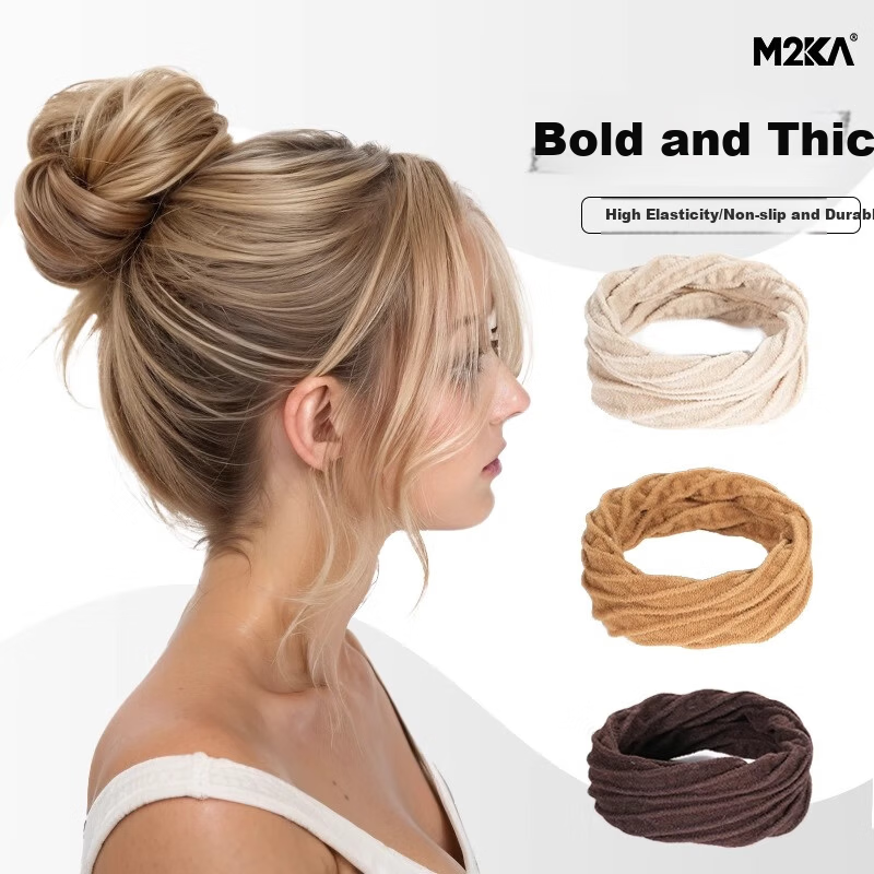 M2KA High Elastic Ponytail Hair Ties for Women, Gentle Hair Bands, Twill Towel Maillard Pattern, Pack of 5