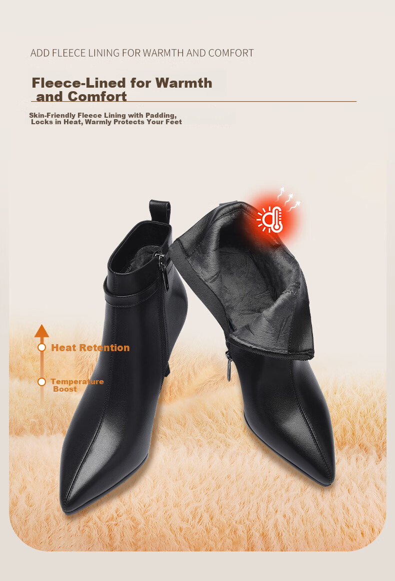 Red Dragonfly Women's Short Ankle Boots Pointed Toe High Heel Leather Autumn Winter Fleece Lined French Style Stiletto Ankle Boots WFC440961 Black Size 35 4