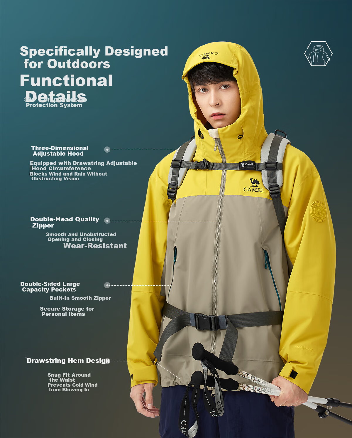 CAMEL KING Wang Junkai 2025 Outdoor 3-in-1 Colorblock Waterproof Mountaineering Jacket 11