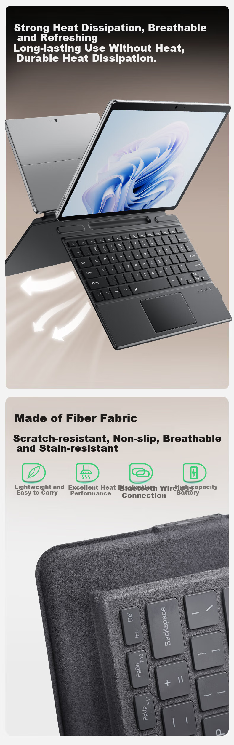 CangHua Keyboard Cover for Microsoft Surface Pro 4/5/6/7+/Pro 7, Ultra-Fine Microfiber Matte Surface with Backlit Precision Touchpad 8