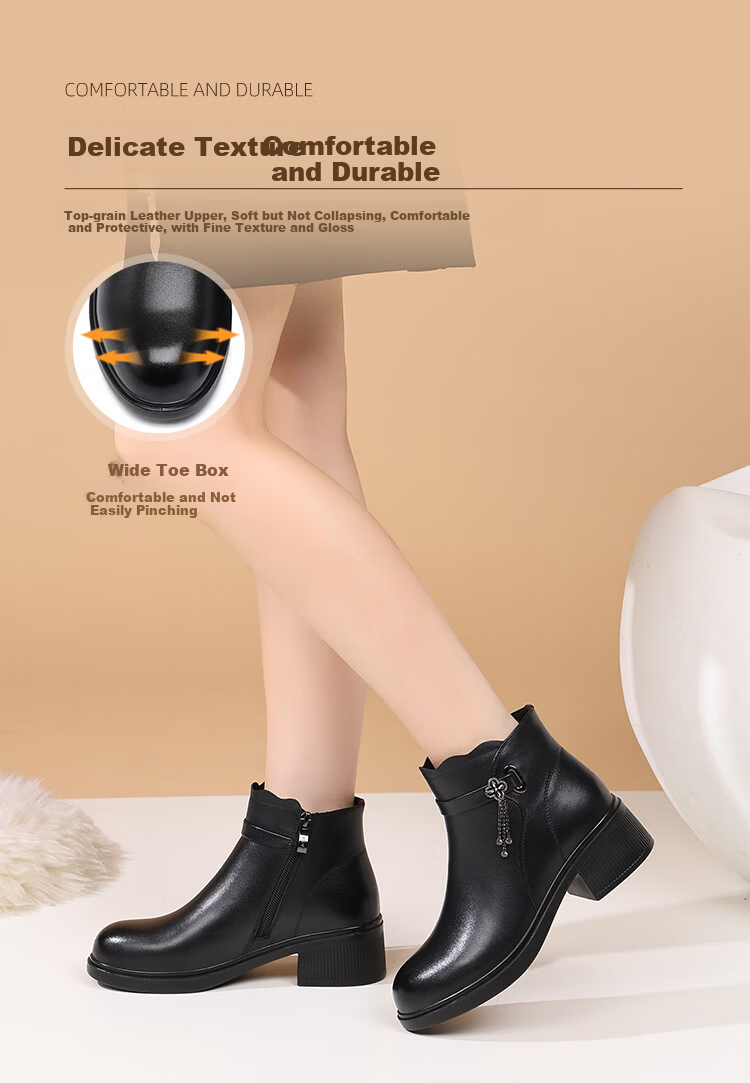 Red Dragonfly Women's Cotton Boots Winter Fleece Lined Warm Fashion Boots Lightweight Soft Sole Stylish Short Boots WTC456951C Black Size 37 4