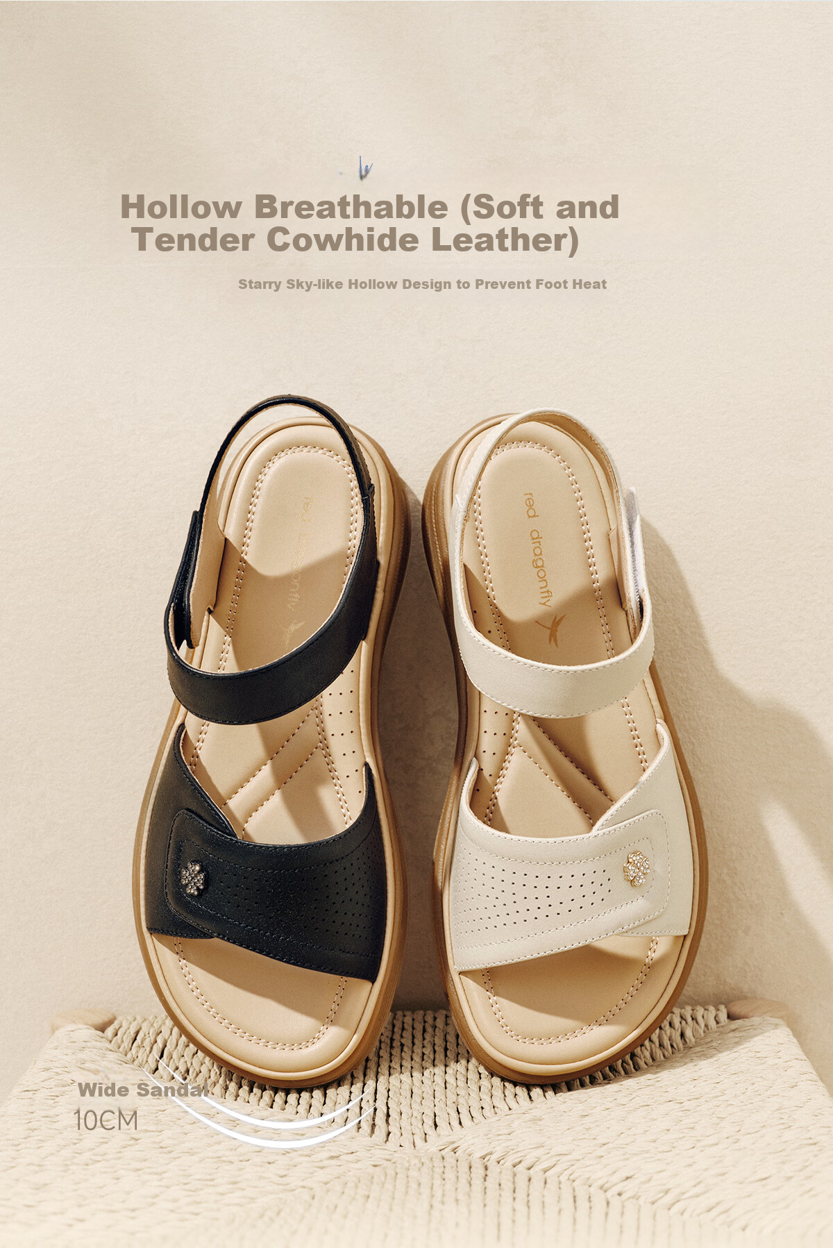 RED DRAGONFLY Mom's Sandals, Summer Women's Shoes, Comfortable Genuine Leather Casual Soft-Soled Middle-Aged And Elderly Sandals WJK26820, Black, Size 35 4