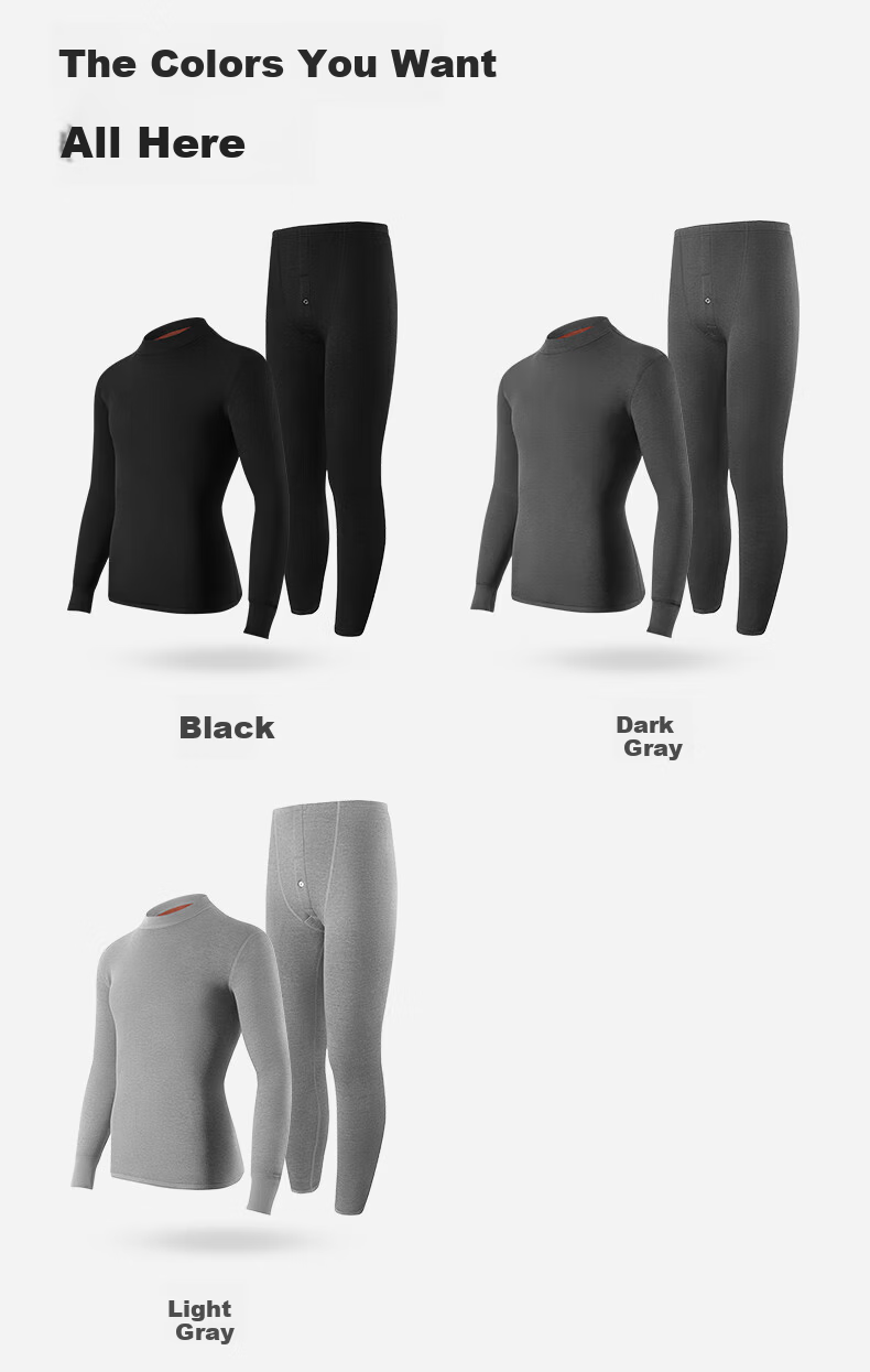 PLAYBOY Thermal Underwear for Men, Fleece-Lined And Thickened, Men's Warm Underwear, Autumn And Winter Top And Bottom, Round Neck 24