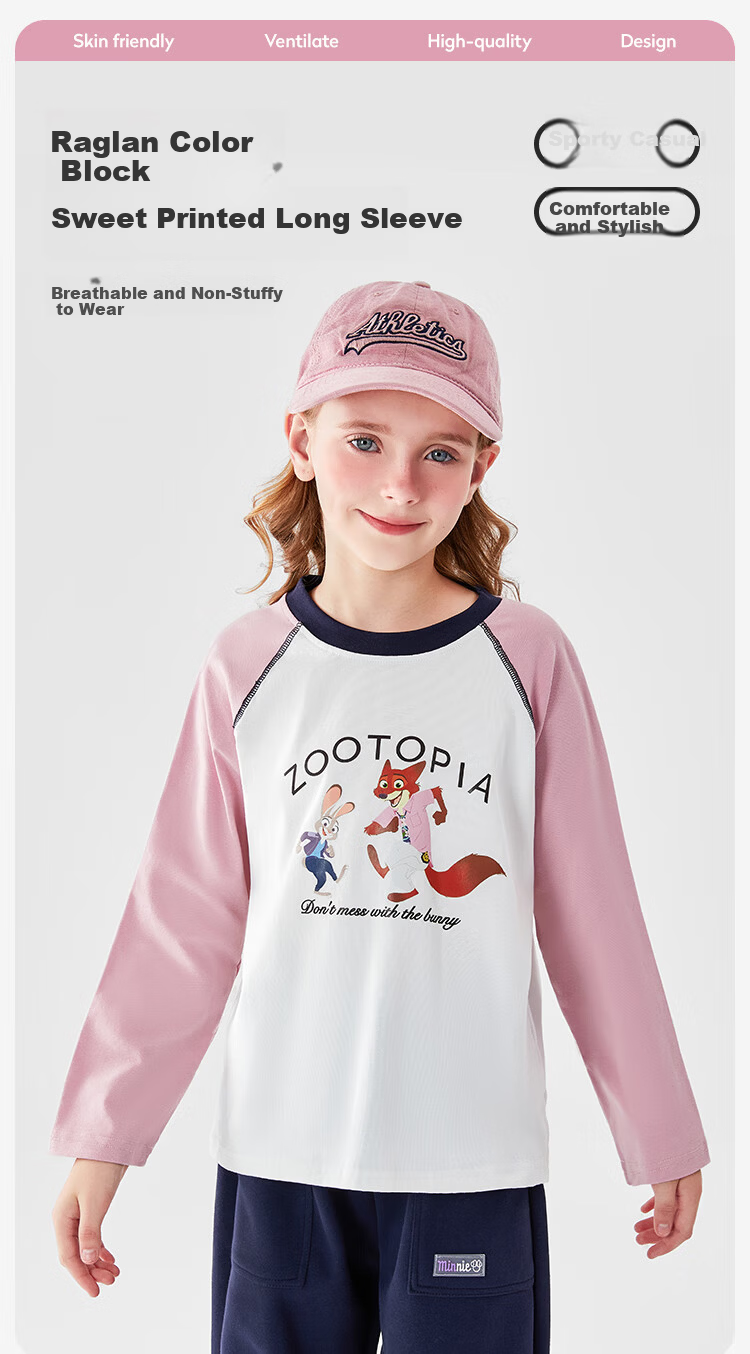 Disney Girls' Long Sleeve T-Shirt Children's Top Bunny Officer Judy PBZPL3215 Wine Red Size 150 1