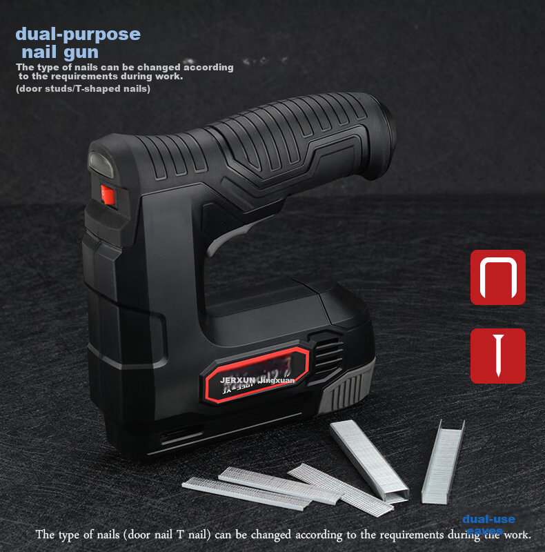JERXUN Wireless Electric Nail Gun Cordless Brad Nailer Woodworking Staple Gun Household Door Frame Nail Gun Oil Painting Frame Stapler 6