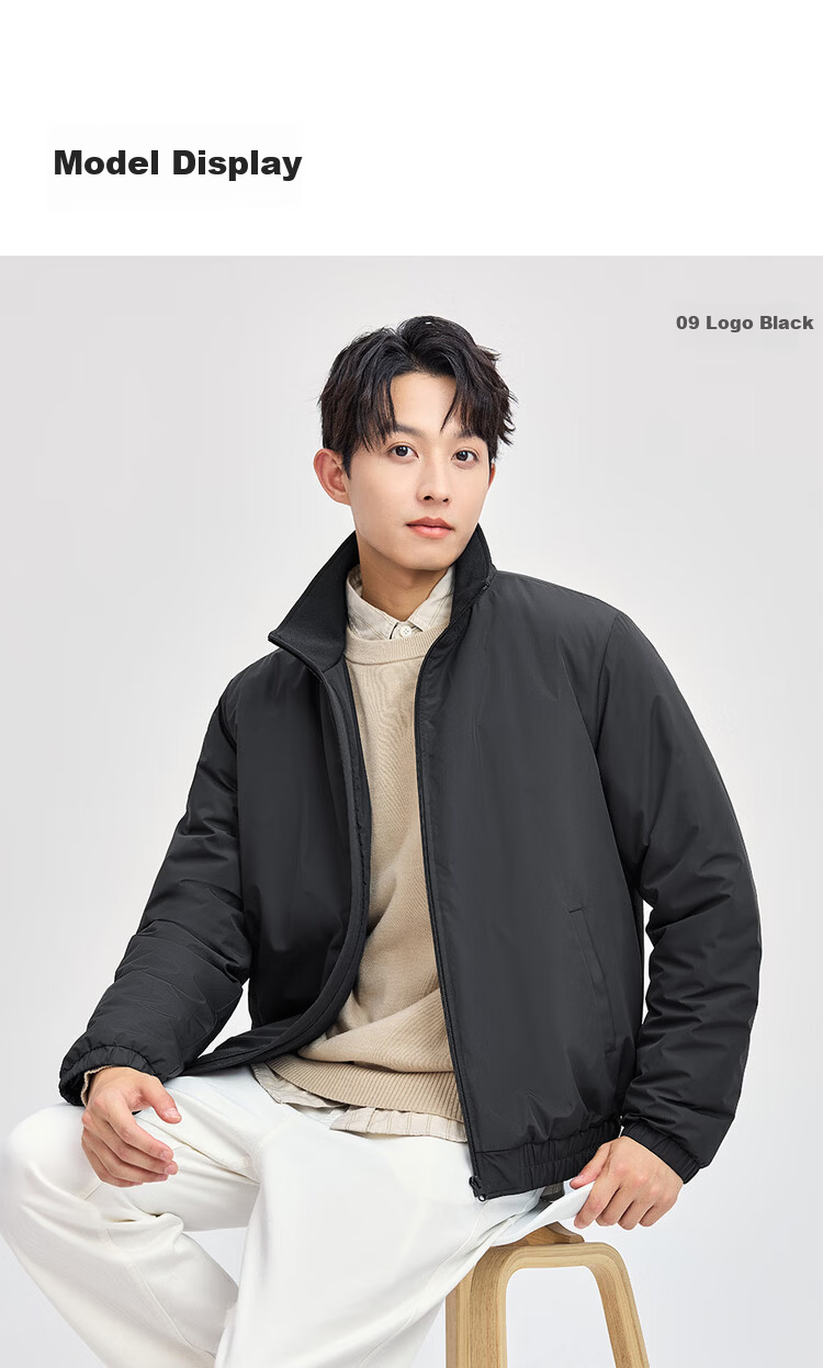 Giordano Men's Cotton Padded Outdoor Jacket New Windproof Solid Color Stand Collar Long Sleeve Cotton Jacket 01075683 14