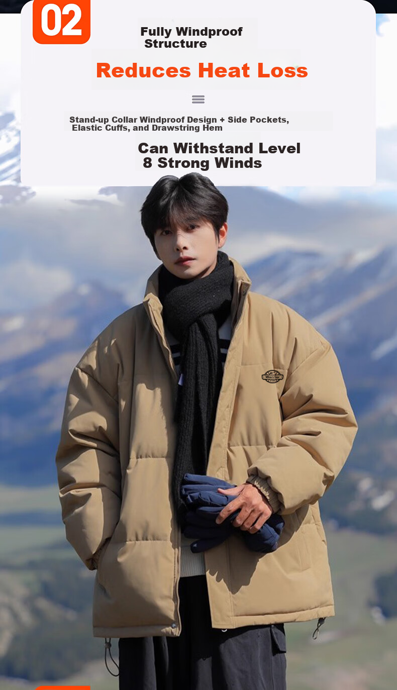 Warrior Men's Winter Cotton Padded Jacket, Stand Collar, Thickened, Cold-Resistant, Warm, Versatile Simple Men's Puffer Coat 6187 4