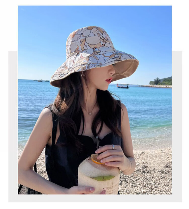 Xueqiman Double-Sided Sunshade Fisherman Hat for Women, UV Protection, Spring and Summer Outdoor Travel, Face-Covering Wide Brim, Foldable Sun Hat 13