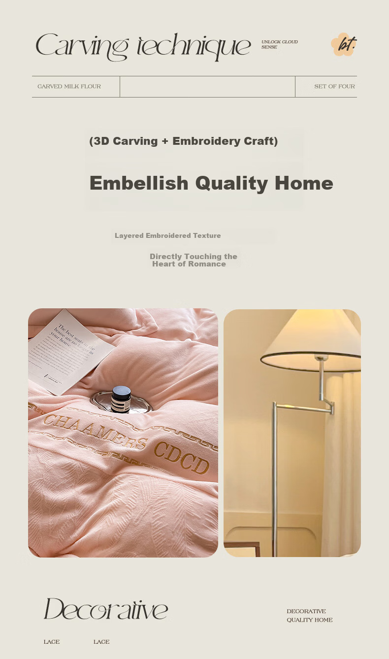 MUJI Winter Milk Velvet 4-Piece Bedding Set Flannel 1.8m Double-Sided Velvet Double Duvet Cover 200x230cm Bed Sheet 9