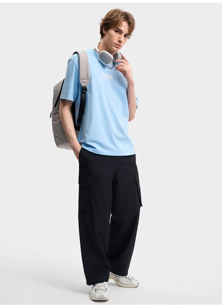 FILA Official Yi Yangqianxi Men's Knitted Short Sleeve Shirt 2026 Summer Casual Loose Cool Round Neck T-Shirt 26