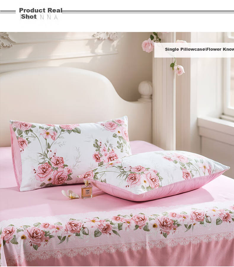 Fuanna 100% Cotton Pillowcase Set, Pure Cotton Pillow Covers for Students and Home Use, Single and Double Pillowcases, Pair, Pink 8