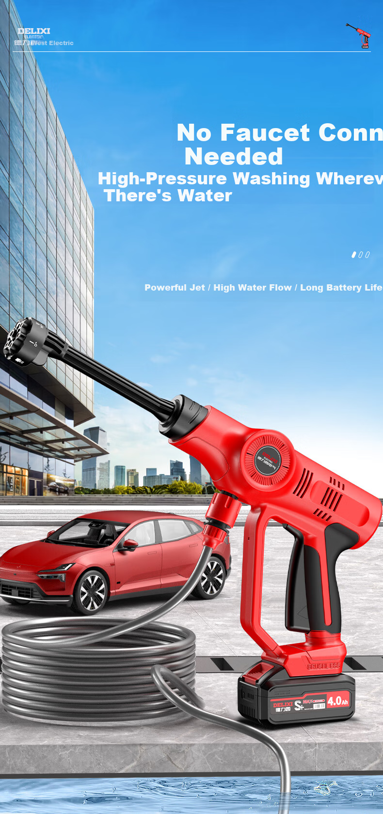 DELIXI Portable Wireless High-Power Car Washer High-Pressure Water Gun for Home Car Washing, Gardening, and Floor Cleaning 1