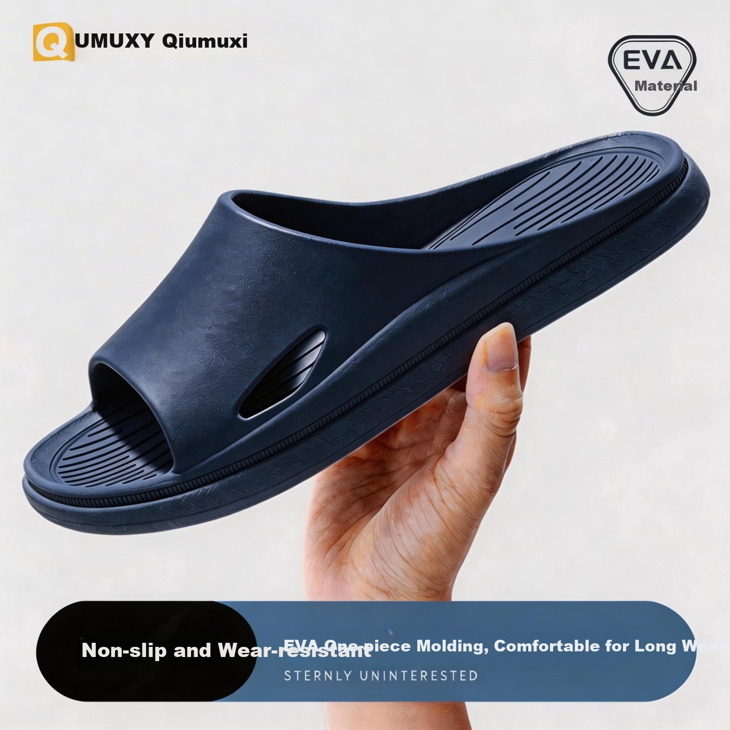 Qiumuxi Men's Slip-Resistant Thick-Soled EVA Indoor Quiet Home Bathroom Couple's Slippers with Soft Sole Feeling