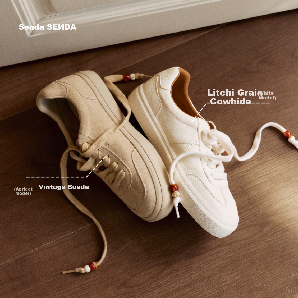 SENDA Women's Training Shoes 2026 Spring New Solid Color Classic Casual White Sneakers ZTK17AM6 Apricot Size 35