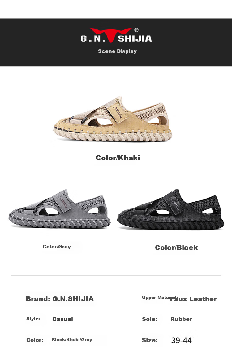 Bull Family Men's Summer Closed-Toe Sandals Soft Leather Soft Sole Outdoor Water-Resistant Casual Trendy Men's Clogs 6