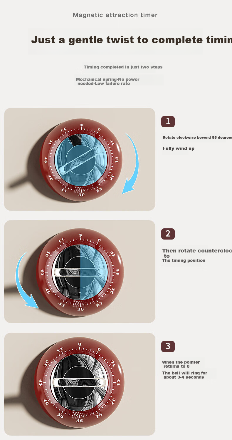 40,000 Kilometer Timer Kitchen Timer Time Manager Study Reminder Multifunctional Mechanical Countdown Timer 7