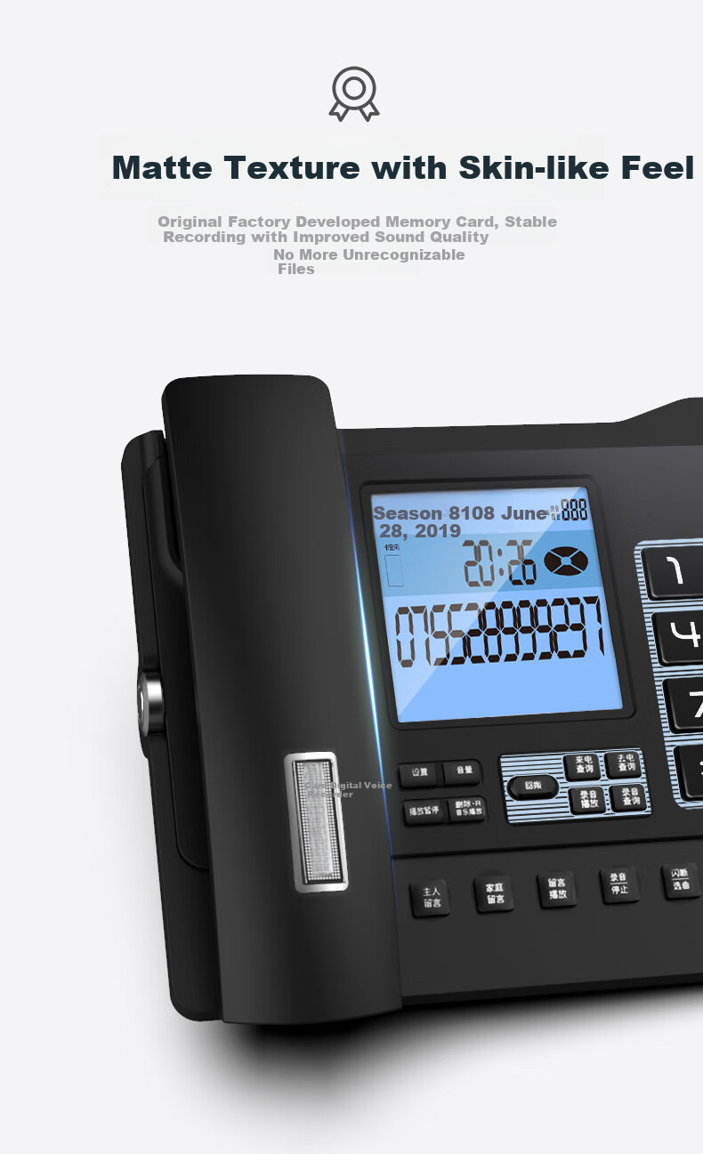 Zhongnuo Recording Landline Phone Smart Automatic Recording 1100 Hours Dual Mode Export Voicemail Hotel Fixed Phone Encrypted G025 Upgrade Version 16GB Card 15