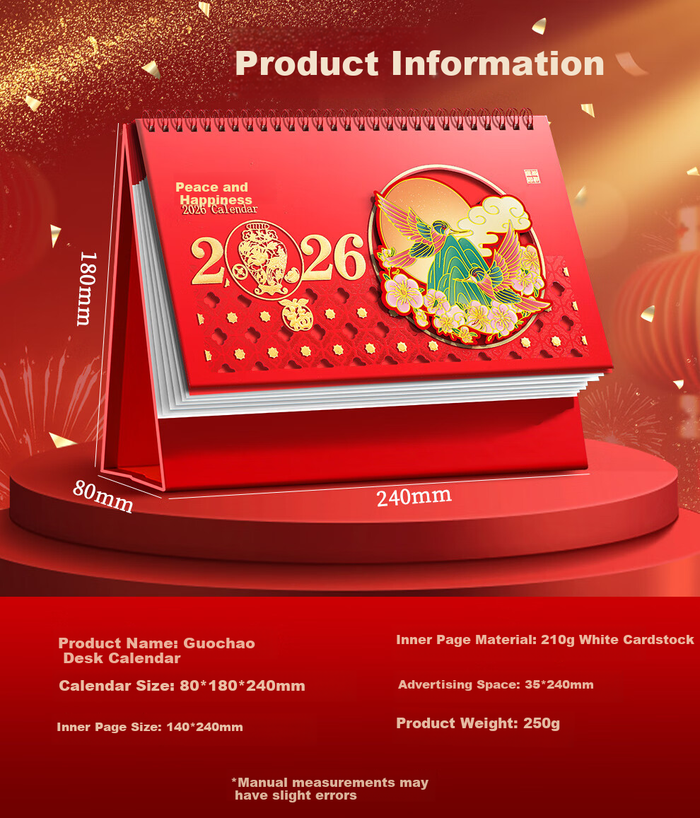 Langjie 2026 Desk Calendar Red Horse Year Monthly Large Grid Writing Planner Office Desktop Calendar Customizable 6