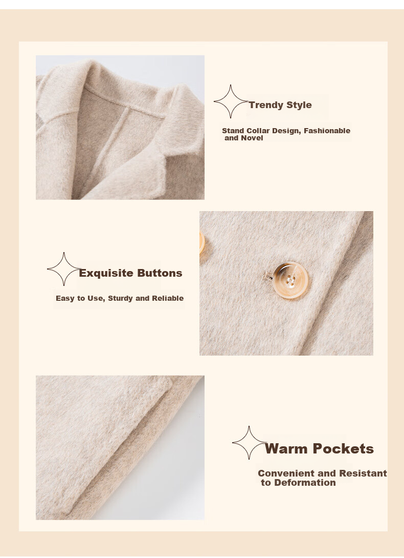 Romon Girls' Double-Sided Wool Coat Autumn Winter Children's Stylish Mid-Length Thick Woolen Jacket Milk Tea White 130 5