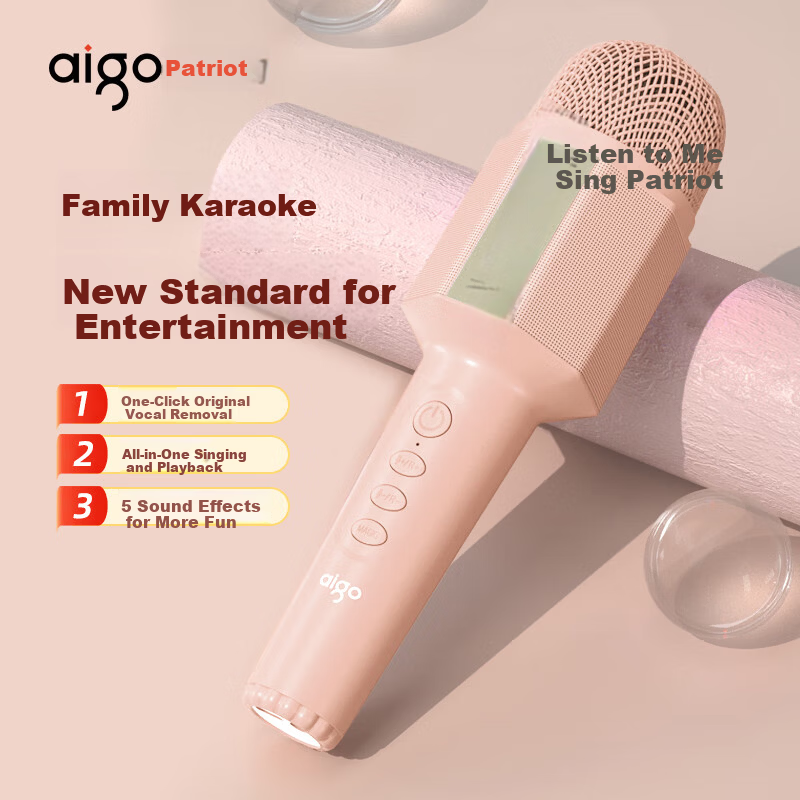 Aigo K8 Sakura Pink Wireless Microphone Home KTV Voice Changer Karaoke Speaker TV Douyin Live Noise-Cancelling Bluetooth Singing Handheld Microphone All-in-One Entertainment System