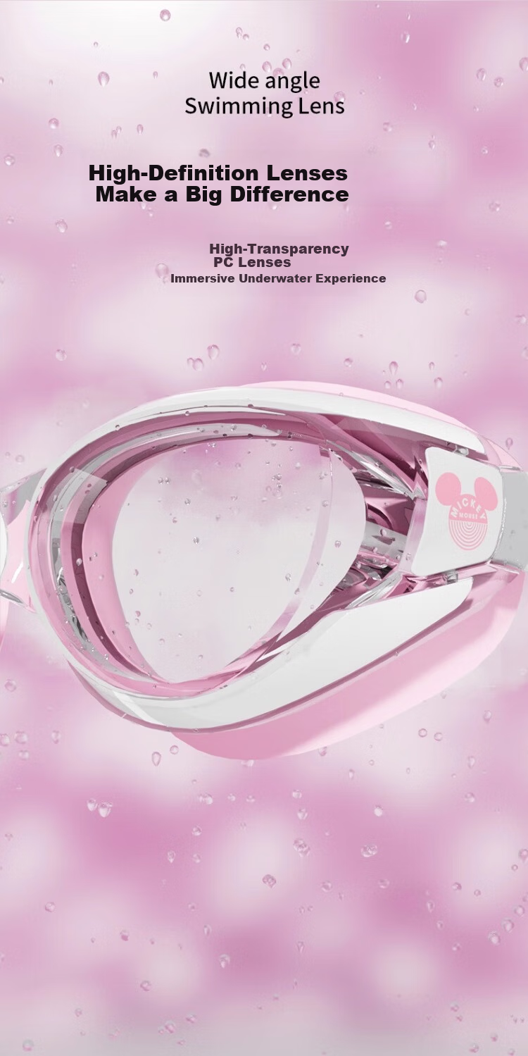 Disney Waterproof Anti-Fog HD Swimming Goggles for Adults and Children Women's Professional Swim Goggles and Cap Set D65105 Pink 3