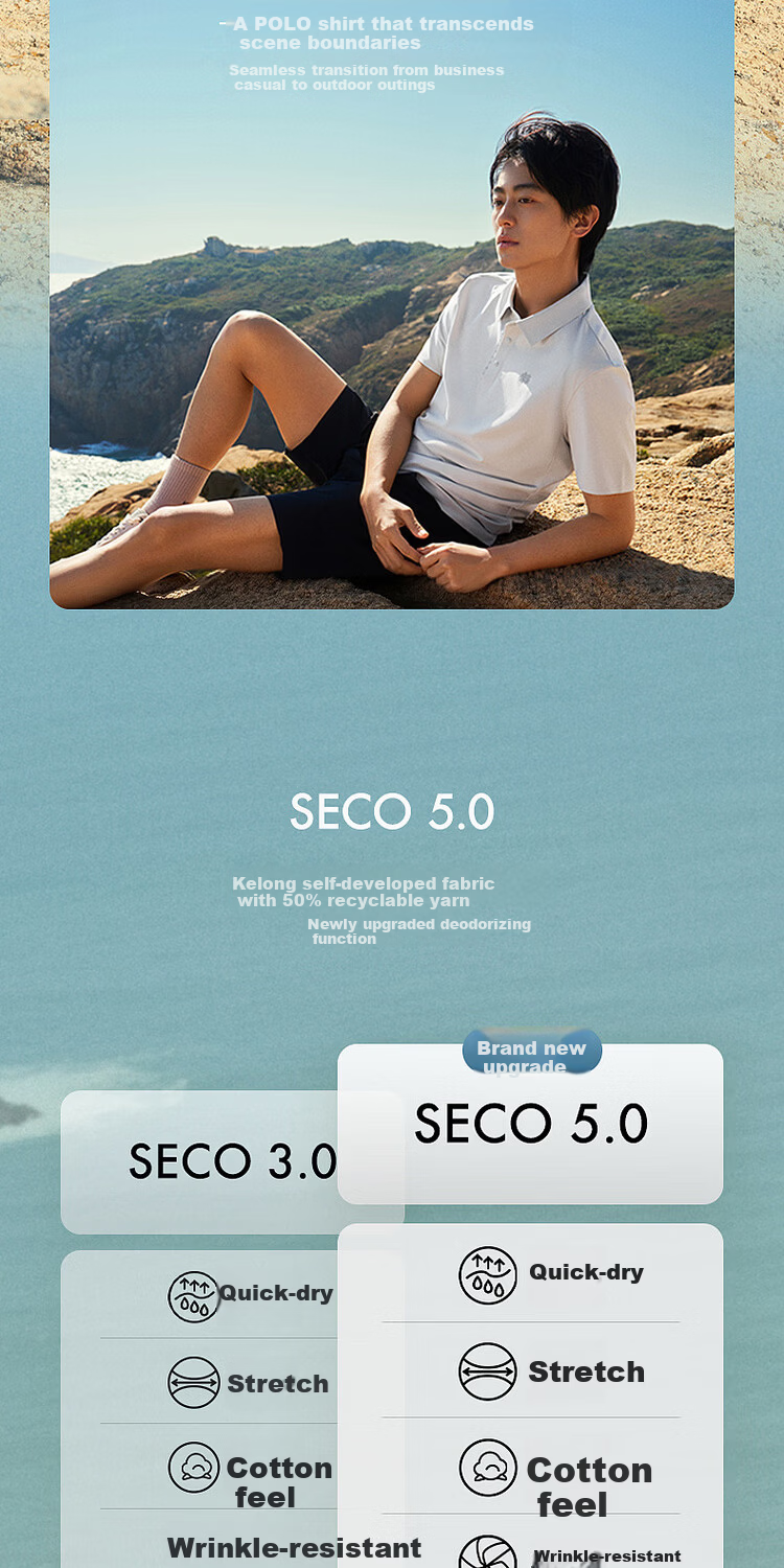 KOLON SPORT Outdoor Moisture-Wicking Quick-Dry T-Shirt Men's Antibacterial Sun Protection UPF50+ SECO POLO 2