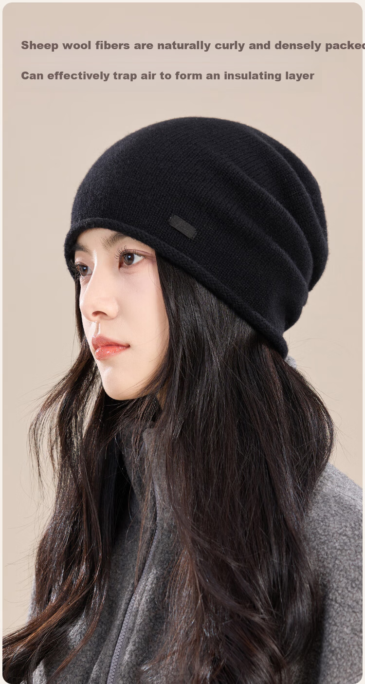JIUMU Pure Wool Warm Knitted Beanie Headwrap Cold Weather Hat Stackable Maternity Cap Autumn Winter Outdoor Cold Protection Hat for Women 8