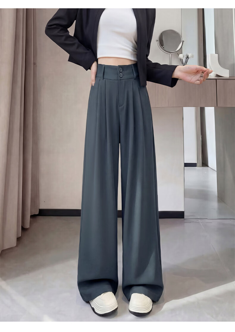 Jeanswest High-Waist Women's Suit Pants 2026 Spring Summer Loose Slim Fit Premium Draped Straight-Leg Wide-Leg Pants Dark Coffee XL 18