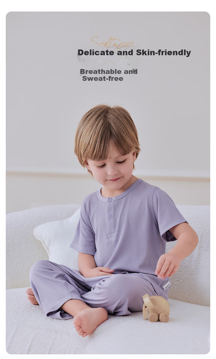 Babylove Baby Summer Cool Modal Short Sleeve T-Shirt and Pants Set Unisex Kids Air Conditioning Pajamas 1