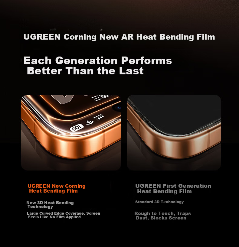 UGREEN 3D Curved AR Corning Ultra Tempered Glass Screen Protector for iPhone 17 Pro Max with Magnetic Sputtering AR Reflectance ≤0.75% 15