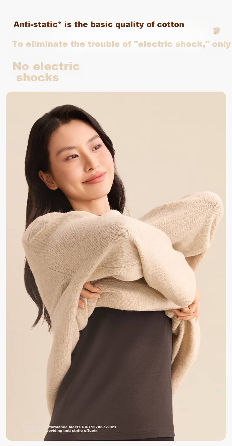 PurCotton Women's Long-Staple Cotton 7A Antibacterial Soft Bare-Skin Lightweight Warm Base Layer (Mall Same Style) 8