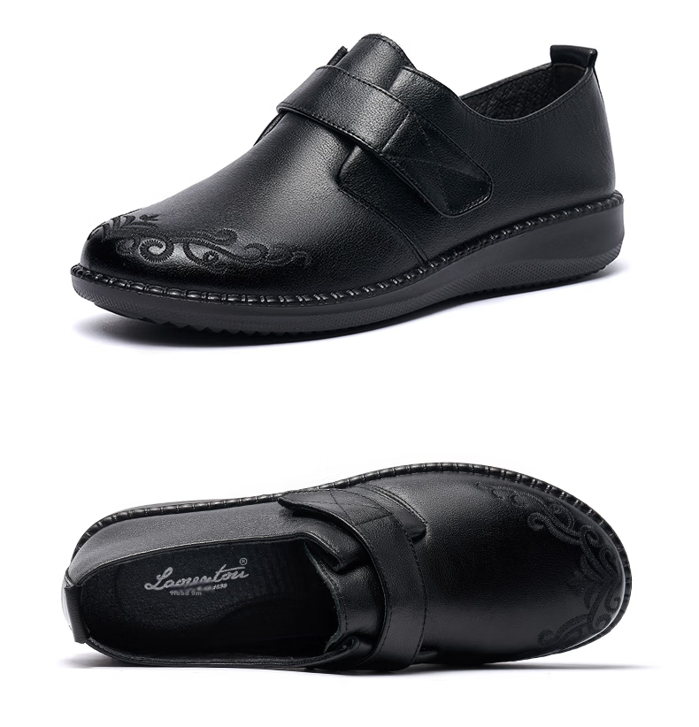 LAORENTOU Women's Comfortable Breathable First Layer Cowhide Round Toe Commuting Mid-Age Mom Shoes 220217N Black Size 37 13