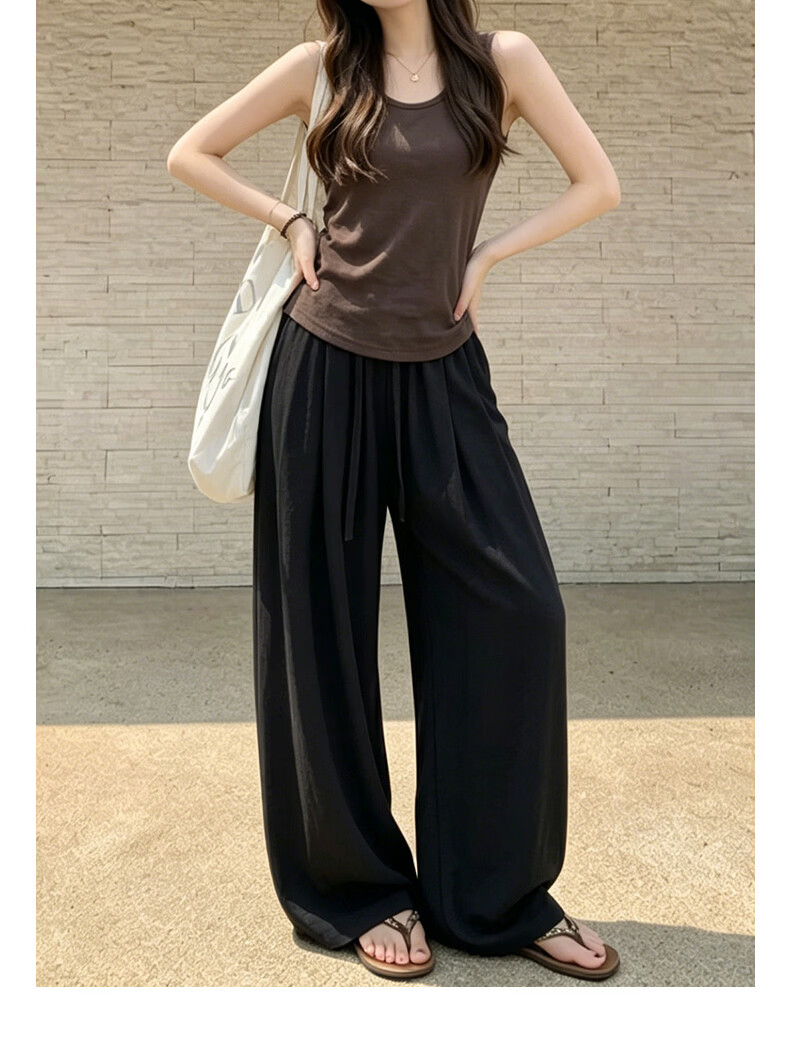 Langsha Linen Wide-Leg Pants for Women 2026 New Summer Thin High-Waist Breathable Relaxed Casual Curved Leg Pants 26