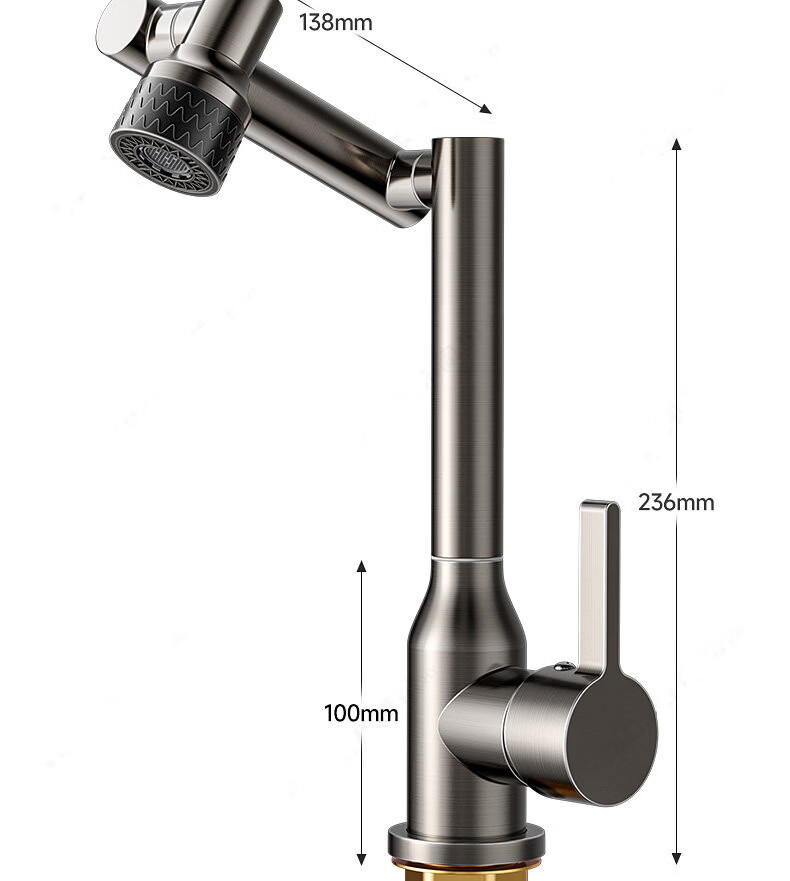 Baihan All-Copper Thickened Washbasin Faucet Bathroom Mechanical Arm Basin Universal Rotatable Hot and Cold Dual-Control Faucet 20