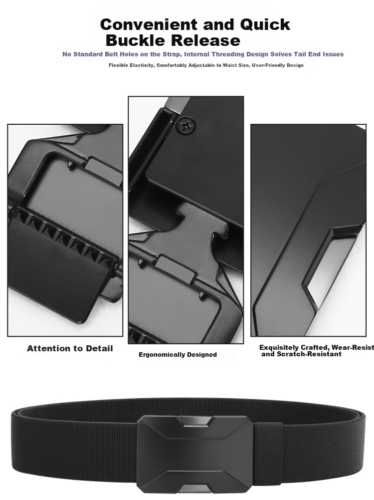Gugeti Men's Leather Belt Casual Pants Elastic Waistband Outdoor Military Training Woven Stretch Tactical Belt Quick-Release Buckle Birthday Gift 2