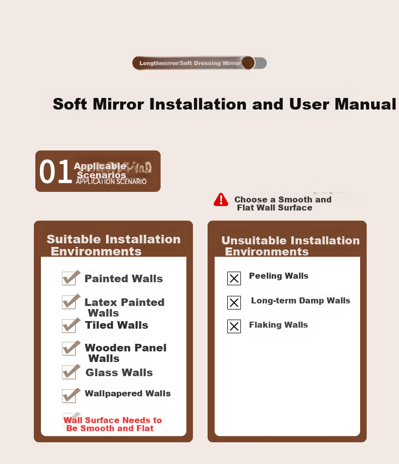 Xiangzhubian Soft Mirror Wall-Mounted Self-Adhesive Acrylic Full-Length Mirror No Drilling Bathroom Dressing Mirror Home Makeup Mirror 40*120cm 23