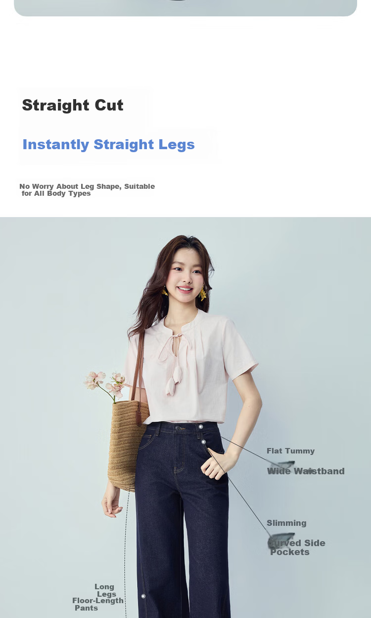 Giordano Women's New Straight-Leg Jeans with Contrast Side Seams, Mid-Rise Natural Color Denim 13416332 8