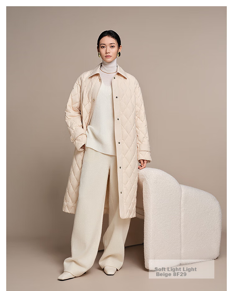BOSIDENG Spring Autumn 90% Goose Down Lightweight Lapel Slim Fit Long Business Commuter Women's Coat 22