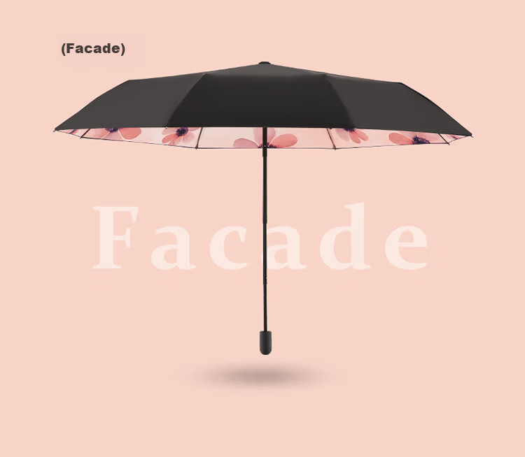 Paradise Umbrella UV Protection Three-Fold Lightweight Black Coating Outdoor Sunshade Rain Umbrella Silver Lotus 10