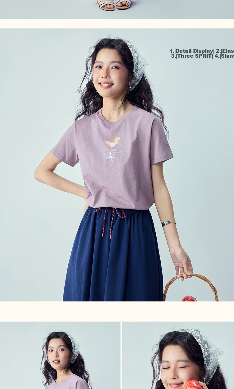 Giordano Women's Short Sleeve T-Shirt Summer New Pure Cotton Dessert Theme Print Crew Neck Casual Top 05396387 17